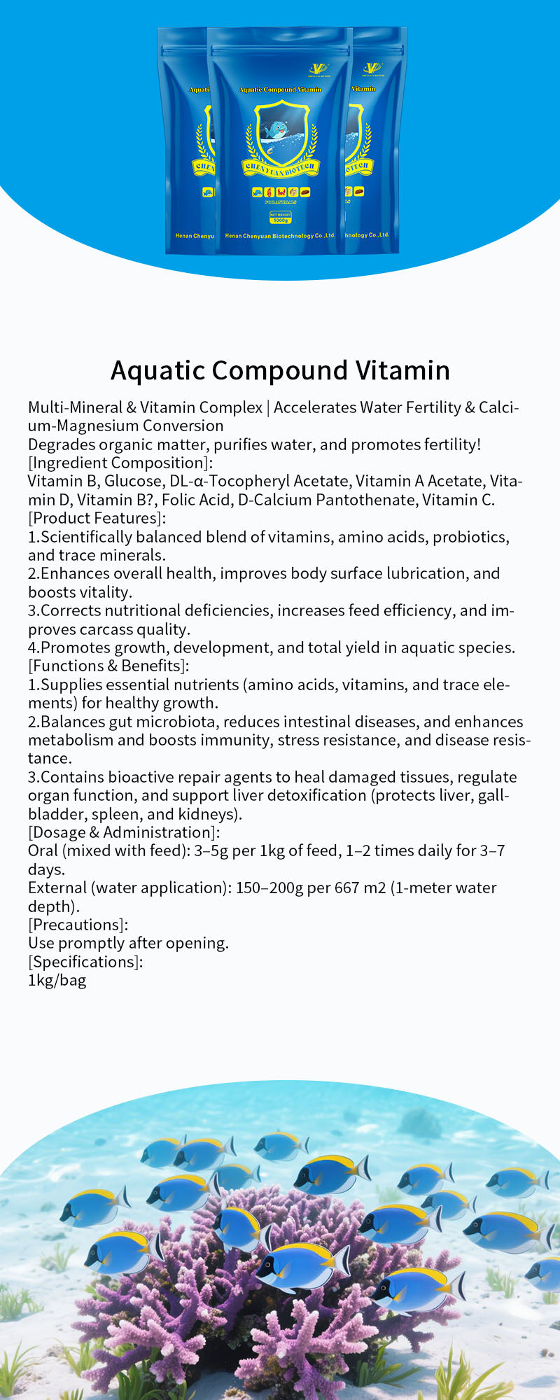 Aquatic Compound Vitamin-Multi-Mineral & Vitamin Complex / Accelerates Water Fertility & Calcium-Magnesium Conversion