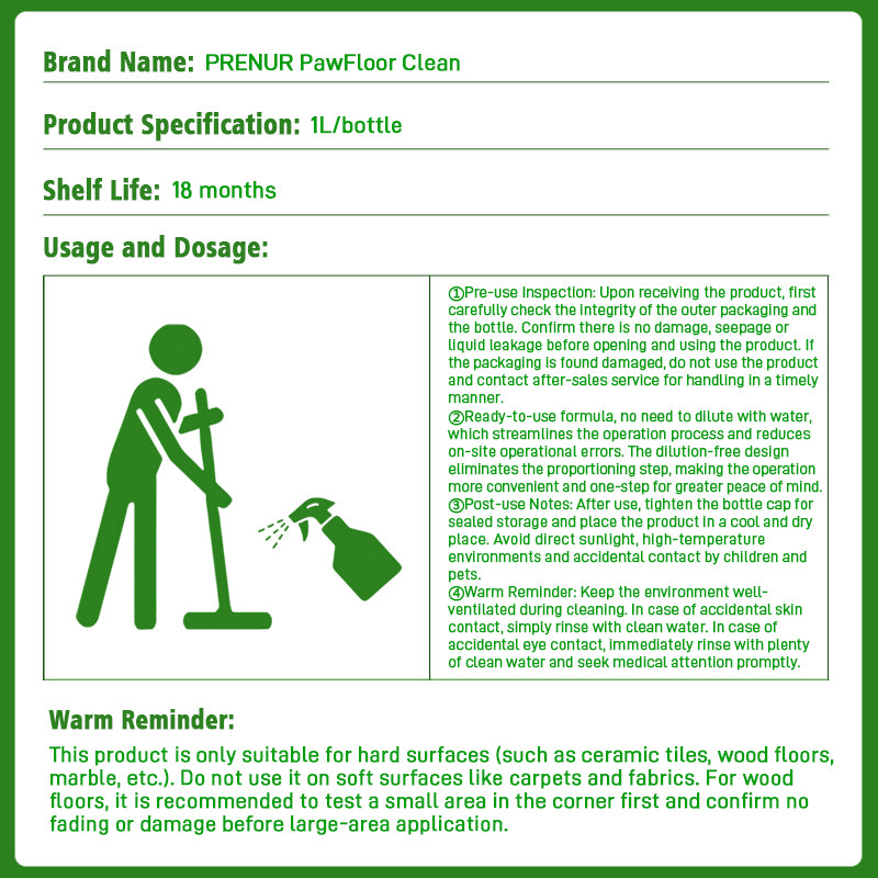 PRENUR PawFloor Clean - Pet-Friendly Formula Bacteriostatic & Deodorizing Safe Protection