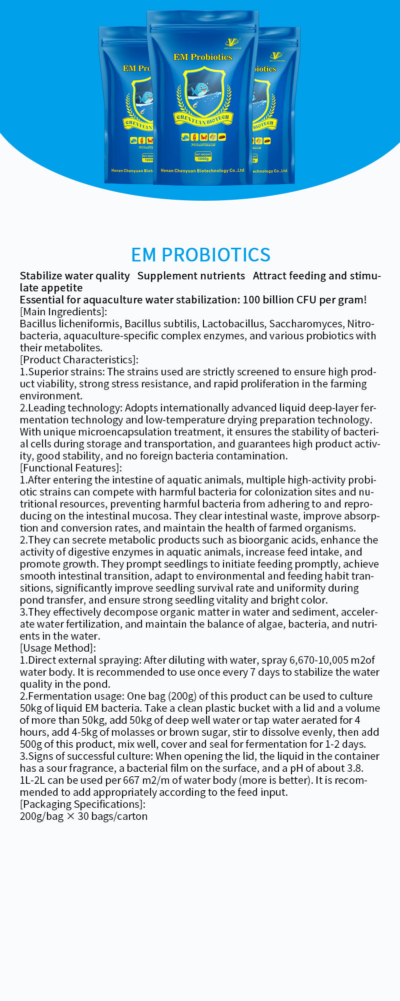 EM Probiotics-Stabilize Water Quality / Supplement Nutrients / Attract Feeding and Stimulate Appetite