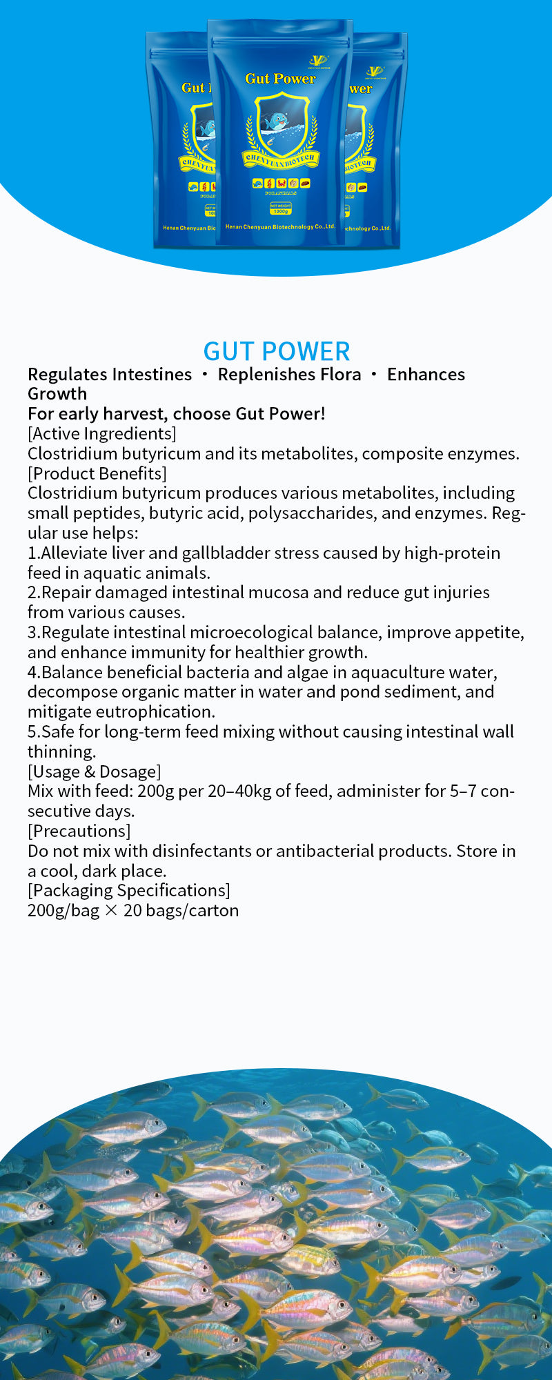 Gut Power-Regulates Intestines · Replenishes Flora · Enhances Growth